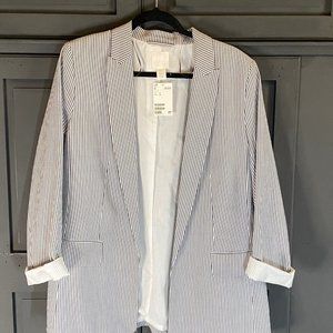 H&M Blue and White Pinstripe Seersucker Blazer